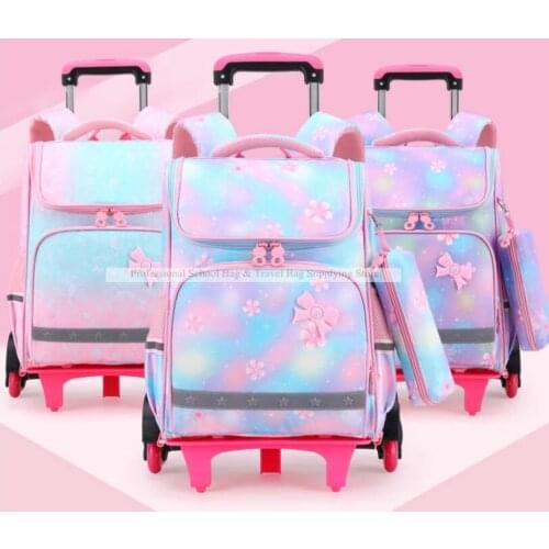 School backpack with wheels School Trolley Bag kids School wheeled backpack bag for girls student Rolling school backpack bags