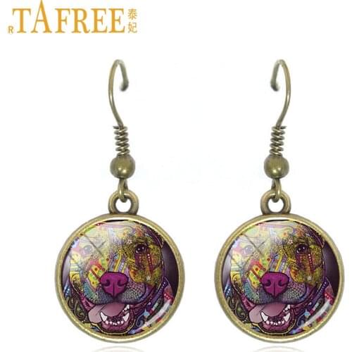 TAFREE 2017 French Bulldog Pug Dog Drop Earrings Cute Colorful Cat art picture glass dome watercolor Christmas gift jewelry A255