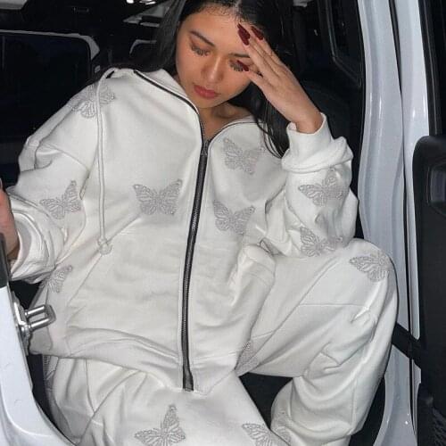 Zip-up y2kharajuku loose Butterfly print goth hoodies female grunge hoodie solid color retro clothes Butterfly female sweatshirt