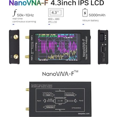 NanoVNA-F 4.3 IPS LCD Display VNA SWR Meter VHF UHF Antenne Analyzer + Metal Case Vector Network Analyzer 50KHz-1000MHz 5000mAh