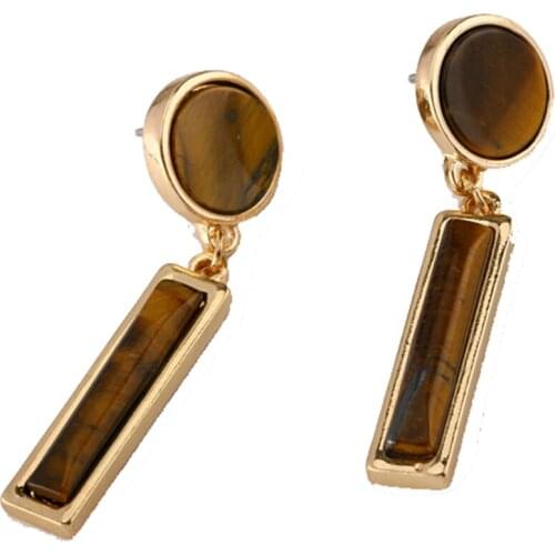 Vertical Bar Natural Stone Drop Earrings Tiger Eye Stone Dangle Earrings