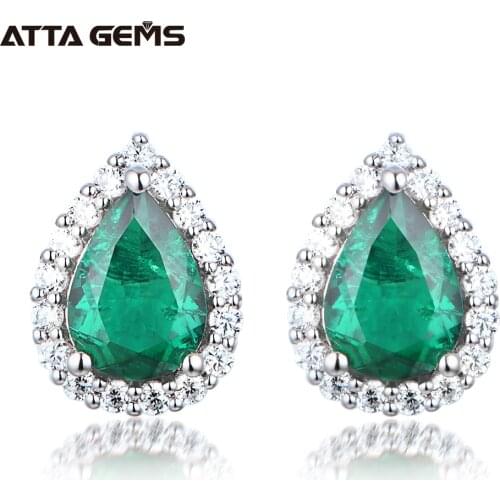 ATTAGEMS Vintage 100% 925 Sterling Silver Emerald Created Moissanite Diamonds Emerald Gemstone Earrings Ear Studs Fine Jewelry