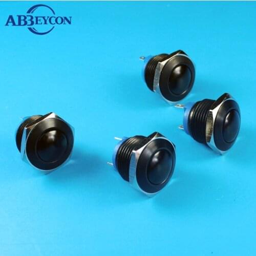 Waterproof IP65 Car Motocycle 16mm Button Switch Black Metal Shell Switches Domed Head Pin Solder Terminal Push Button