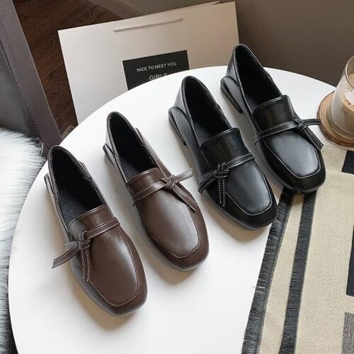 Retro Leather Ladies Shoes Oxfords Women Shoes Female Flats Bow Knot Loafers Platform Slip on Solid Black Patent mujer U15-77