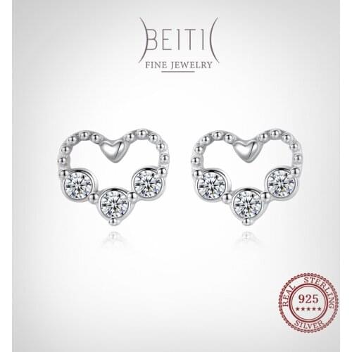 Beitil Minimalist Heart Real 925 Sterling Silver CZ Stud Earrings For Women Girls Anti-allergy Fine Jewelry Gifts