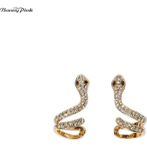 Banny Pink Sexy Model Rhinestone Snake Stud Earrings For Women Party Crystal Statement Post Earrings Fashion Ear Jewelry Brincos