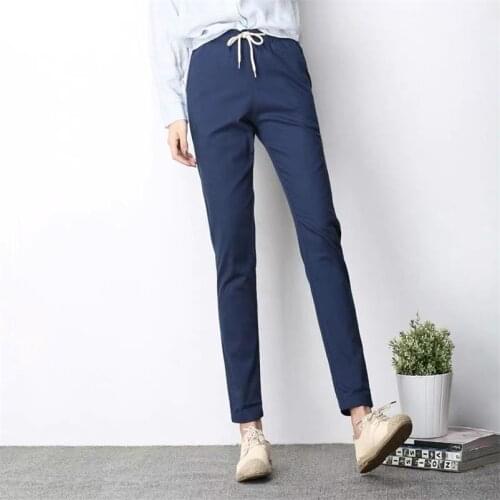 Women Spring Summer Long Pants Solid High Waist Cotton Linen Pencil Trousers Soft High Quality Candy Color Pants Plus Size M-7XL