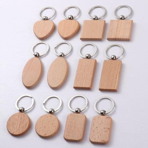 12Pcs Blank Round Rectangle Wooden Key Chain Hooks with Key Rings DIY Pendant Wood Keychain Keyring Gifts for Calendar Wallet