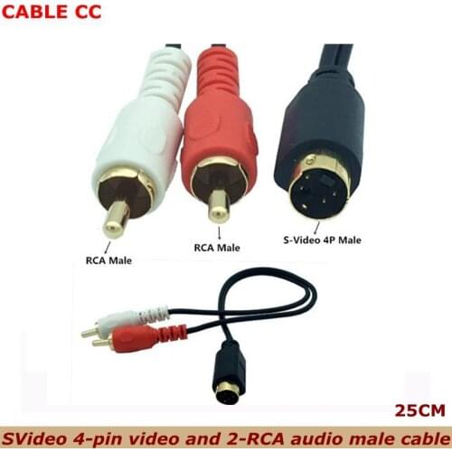 S-Video & 2-RCA Audio Cables Combo 4 Pin SVideo Male Cord, Gold Plated 0.25m, camera, set-top box, VCR jack to TV or receiver