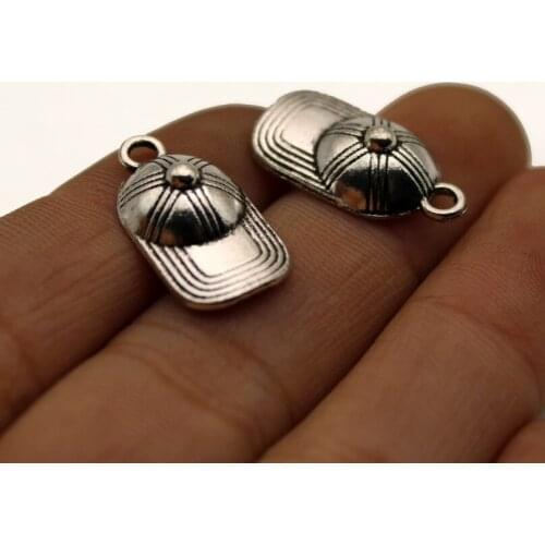 30pc Wholesale Price Baseball Ball Cap Hat Charms 10*20mm Antique Silver Plated Pendant For Handmade Jewelry Accessories