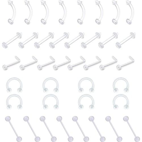 40pcs Clear Nose Retainer, Flexible Acrylic Nose Ring Retainer Bioflex Cartilage Earring Lip Eyebrow Retainer