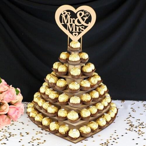 7 Layers Wedding Wooden Ornaments Mr&Mrs Chocolate Stand Display Candy Cupcake Desserts Holder Home Decor Wedding Party Bars