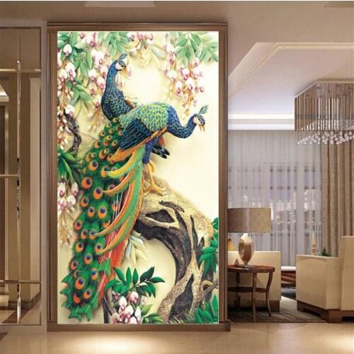 Diamond Embroidery Mosaic Painting Cross Stitch Full Entrance Green Peacock Magnolia Vertical Version DIY 5D/3D Decoration Gift