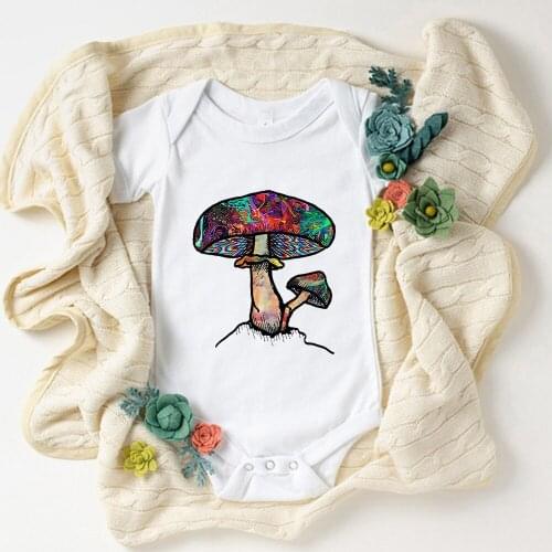 Rainbow Mushroom Printed Baby Boy Badysuits Loose Cozy Summer Casual Newborn Girl Clothes Harajuku Plus Size Toddler Jumpsuits