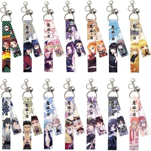 Anime Demon Slayer Lanyard Pendant Keychain Key Chain Key Ring Cartoon Cosplay Kamado Tanjirou Nezuko Zenitsu Keyring Accessorie