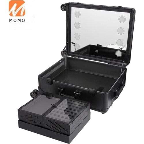 21-Inch Cosmetic Case with Light Professional Makeup Fixing Artist Pull Rod Large Capacity Makeup Case Universal Wheel Large