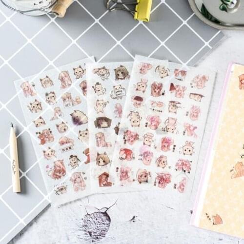 Cartoon Girl And Cat Cute Stickers Mobile Phone Photo Album Scrapbook Diary Stamp Calendar Decoration Christmas Stickers Set