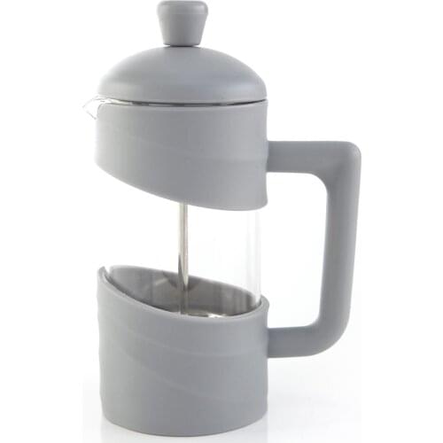 Mini Grey French Press Coffee Herbal Tea Maker for 350ml Borosilicate Glass Durable Stainless Steel Thickened Heat Resistant
