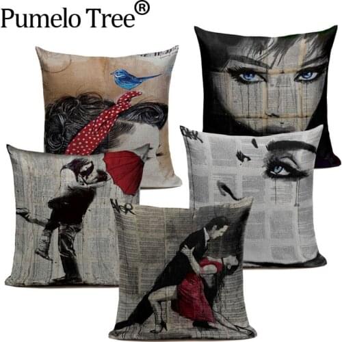 Newspaper Background Vintage Style Decorative Throw Pillows Nude Woman Art Cotton Linen Cushion Cover Girl Sofa Home Almofadas