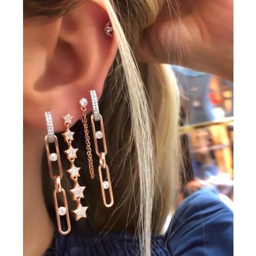 Geometric Fashion Women Jewlery Rose Gold Color Long Tessel CZ Paper Clip Charm Dangle Earring