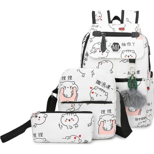 Canvas Backpack Women Cartton School Bag For Teenagers Girls Preppy Style Composite Bags Set Travel High Quality Female Backpack