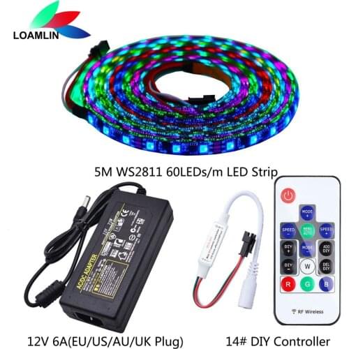 WS2811 Individually Addressable RGB LED Strip Light 20m Kit DC12V LED Transformer Power Supply 14# DIY LED ControIIer