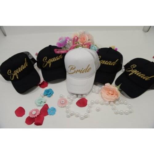 Custom glitter GOLD Bride squad Bridesmaid Trucker Rapper Caps Hats Bachelorette wedding Party decorations gift