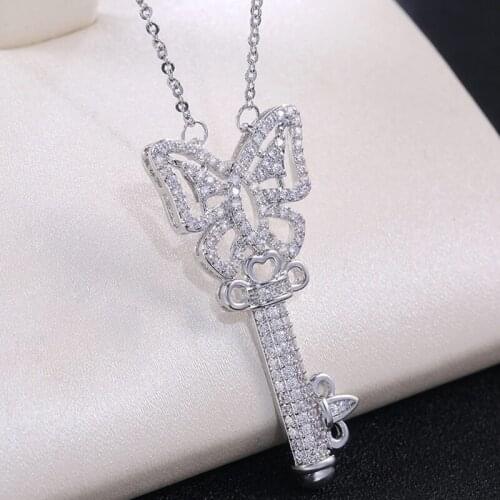 JUWANG 2021 Vintage Tennis Chokers Necklace For Women Cubic Zirconia Bling Key Pendant Clavicle Chain Necklaces Collares Naruto
