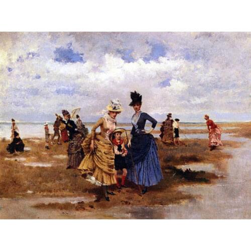 Figure Canvas Oil Reproduction Painting Galup Francisco Miralles On The Beach Young Noble Lady Hand Painted High Quality