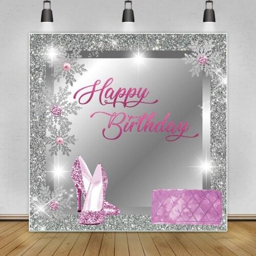 Laeacco Silver Glitter Stars Womens Sweet Happy Birthday Party Decor Photography Backdrop Customized Background Photo Studio