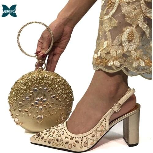 Hot Sale Italian design Gold Color Shoes and Bags To Match Set Nigerian Shoes and Matching Bag African Wedding Shoes and Bag Set