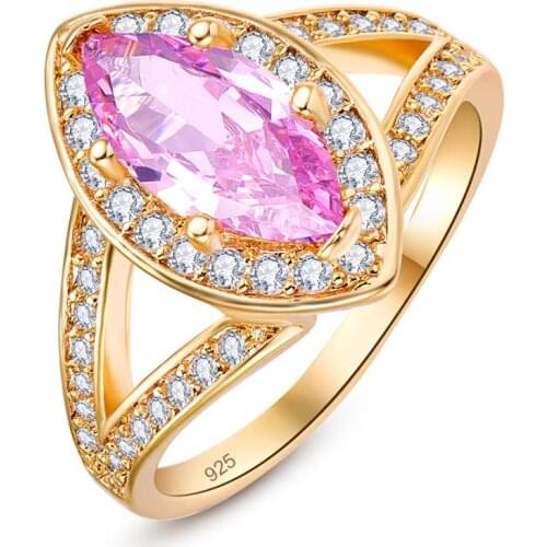 Lingmei Wholesale New Fashion Marquise Cut Pink Yellow Zircon Silver Color& Yellow GoldWedding EngagementRing Size 6 78 9