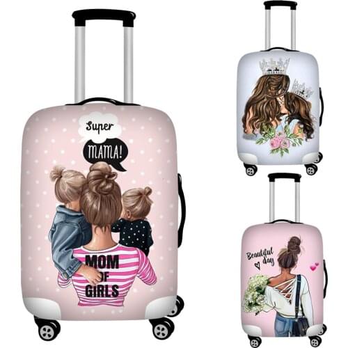 Cartoon Girls Super Mom Print Luggage Cover Travel Accessories Trolley Case Baggage Protective Covers Anti-dust Suitcase Covers