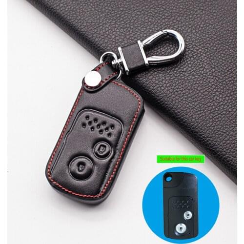 2 Buttons Remote Soft 100% Leather Car Key Case Cover For Honda Accord CIVIC CRV Fit 2006-2015