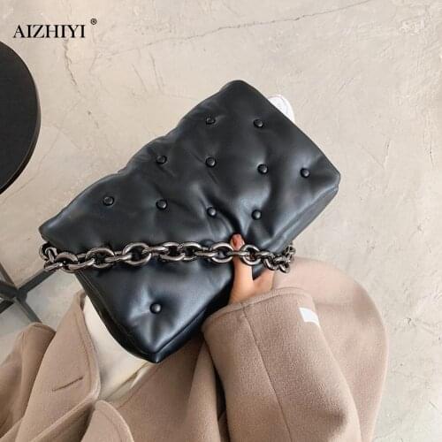 NEW Solid Color PU Leather Crossbody Bags 2020 Designer thick Chain Crossbody bag Lady Shoulder Messenger Bag Purse Bolso Mujer