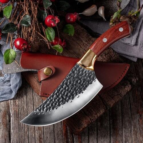 High Carbon Steel Boning Knife 6 Inch Cleaver Butcher Knives Handmade Forfed Steel Knife Slice Chef Knives With Leather Sheath