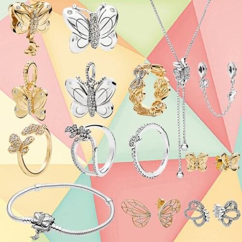 Spring New Fashion S925 Sterling Silver Decorative Butterfly Series Fit Original Bracelet And Necklace Original Jewelry Diy