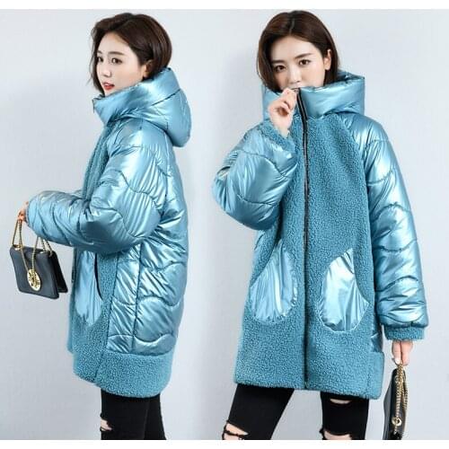 Autumn Winter Warm Cotton-padded Coats Female Thick Warm Cotton Parkas Coat Womens Lambswool Splice Jackets Women Oversize Coats