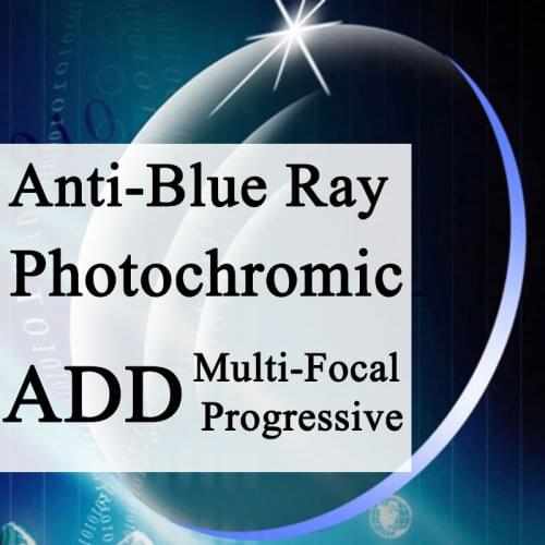 A Pair Lenses Progressive Multi-focus + Photochromic + Anti-Blue Ray Lens Aspheric Prescription Myopia Presbyopia Anti-Radiation