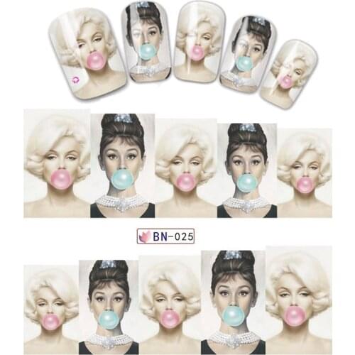 1 Sheet Sexy Lady Face Decals Nail Sticker Girls Valentines Day Water Transfer Slider Watermark Tattoo Decoration JIBN025-034