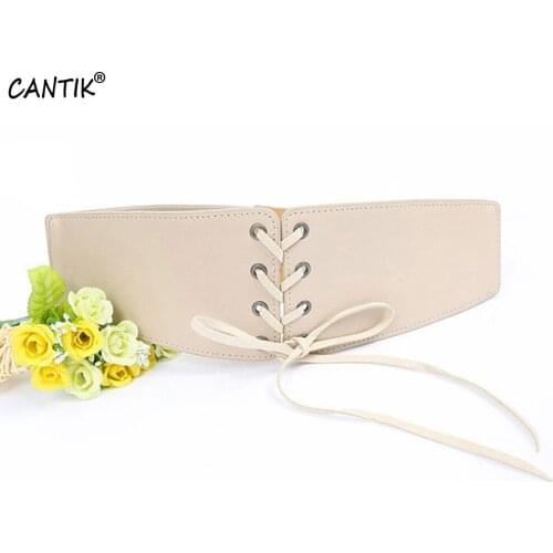 CANTIK Ladies Fashion Design Wide Elastic Waistband High Quality Cow Genuine Leather Female Decorative Belt for Women SACA041