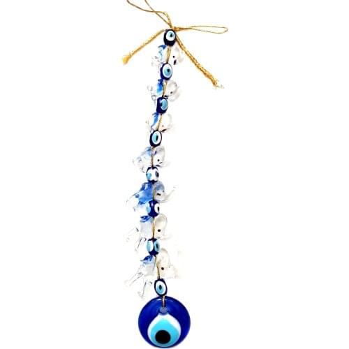 Seven Elephants, Glass, Handmade Wall Ornament, Glass Evil Eye Beaded Door, Wall, Balcony, Office Ornament