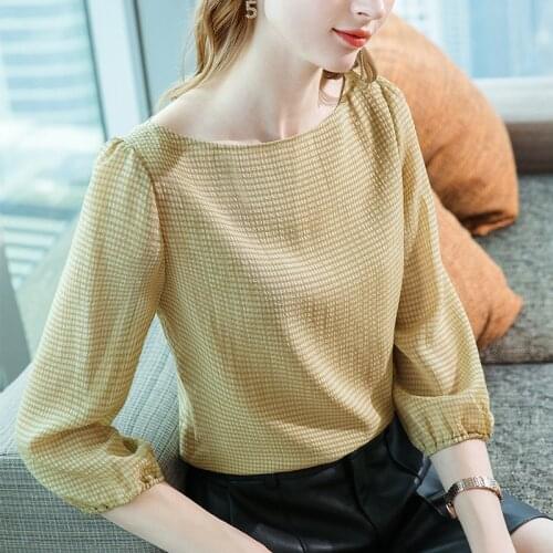 Chiffon shirt womens 2021 new shirt lace sleeve base coat one shoulder Lantern Sleeve Top Women women blouses