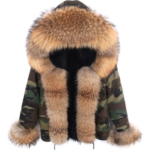 Real Fox Fur Coat Short Parka Male fur coat Natural Raccoon Fur Collar Real Fur Men jacket with placket Waterproof