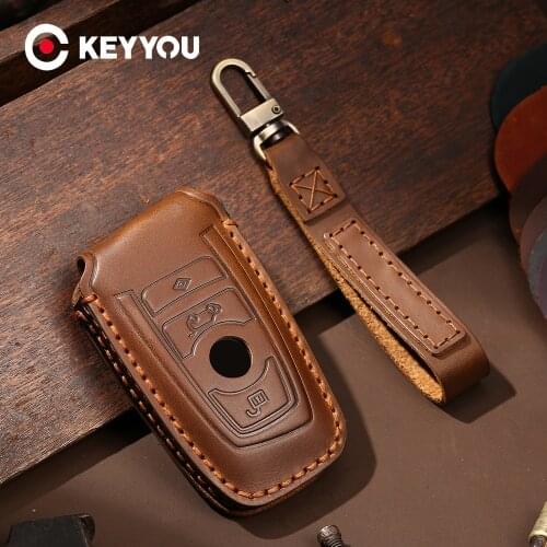 KEYYOU Genuine Leather Car Key Bag Case Cover Protection Key Holder For BMW E46 E52 E53 E60 E90 F01 F20 F10 F30 F15 X1 X3 X5 X6