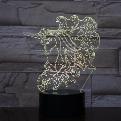 LED 3D Table Lamp Unicorn Night Running Light Acrylic Atmosphere Nightlight Home Room Party Decor Smart Phone Control Kids Gift