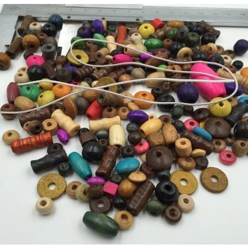 40g+60cm rope 5mm-23mm Assorted Mixed Pattern Wooden coconut Round Bead Loose Spacer For Charm Bracelet Wholesale
