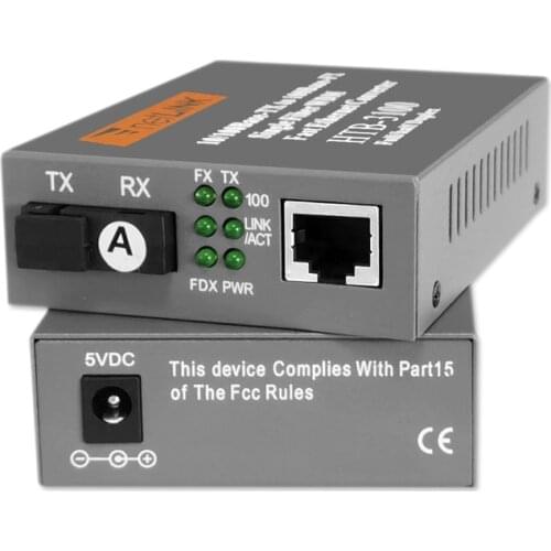 1Pair Netlink Fiber Optic Transceiver 100M Single-mode Single-fiber SC RJ45 10/100M Media Converter HTB-3100 20km