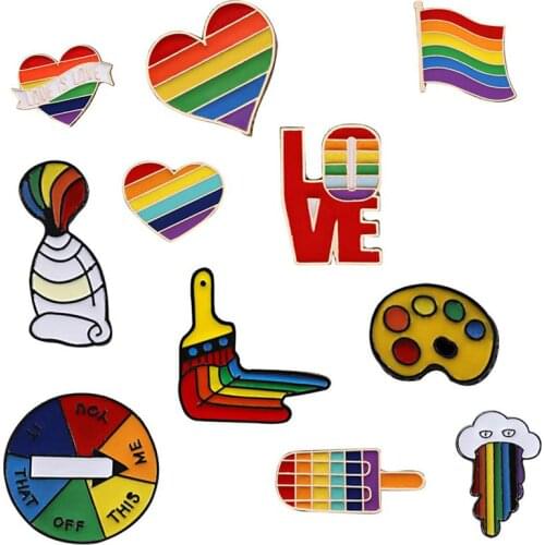 High Quality Pride Rainbow Flags Brooch Intersex Enamel Pins Cute Heart Gay Brooches Badge Denim Jackets Jewelry For Kids Women