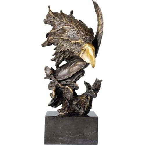 Eagle Head Statue Bronze Hawk Falcon Bust Sculpture Wildlife Animal Bird Figurine Green Office Desktop Decor Man Gifts